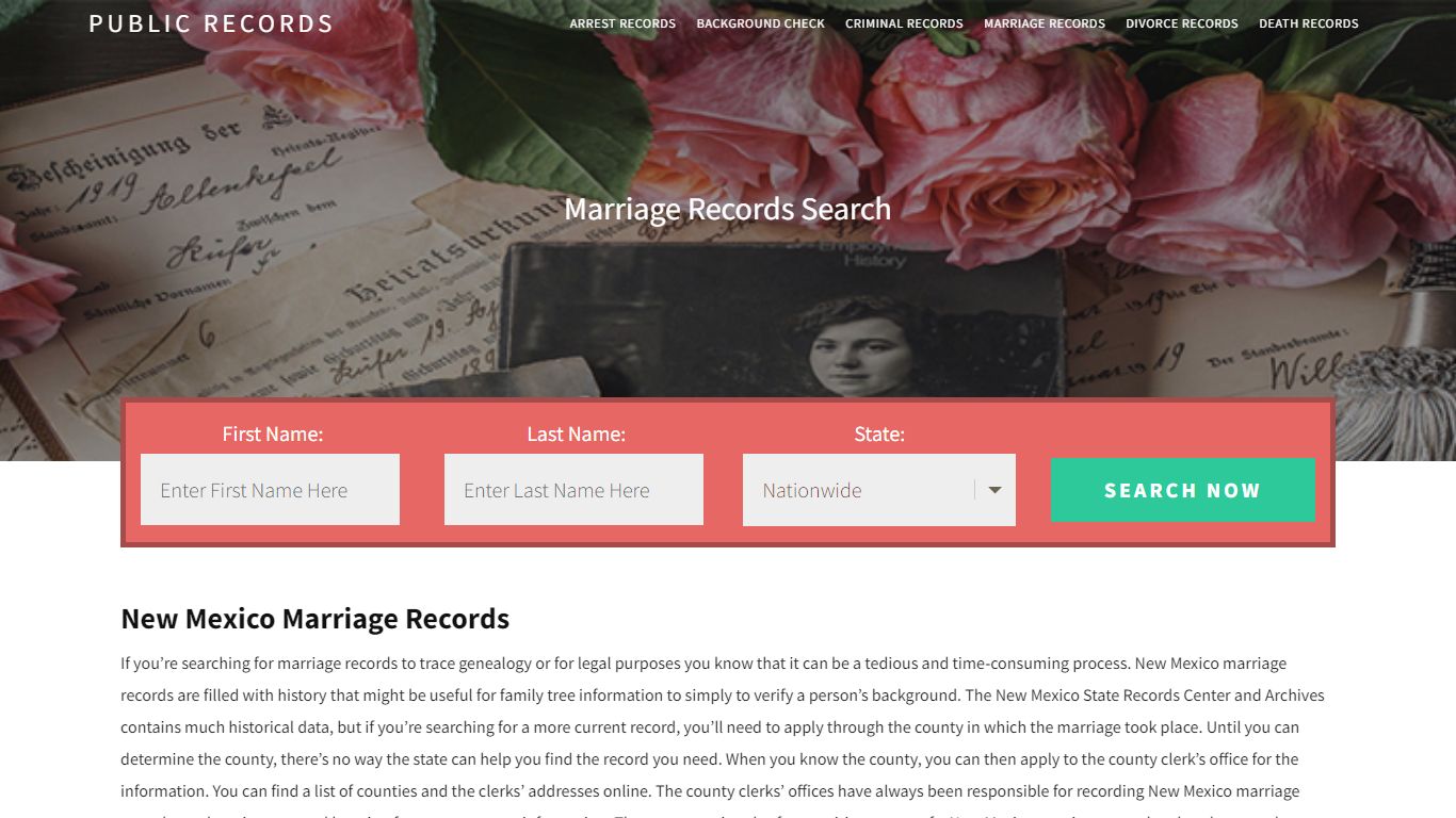 New Mexico Marriage Records | Enter Name and Search ...