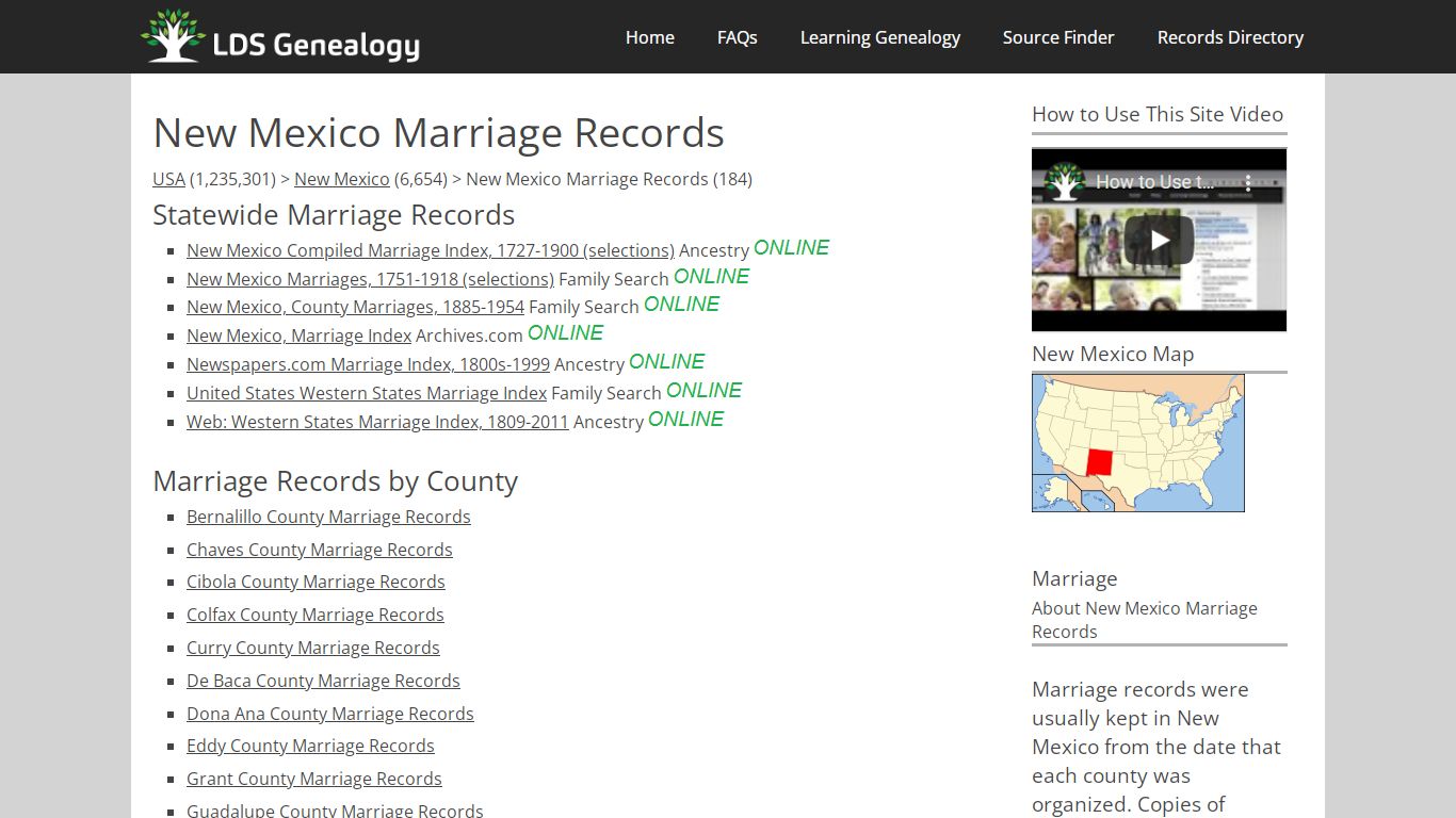 New Mexico Marriage Records - LDS Genealogy